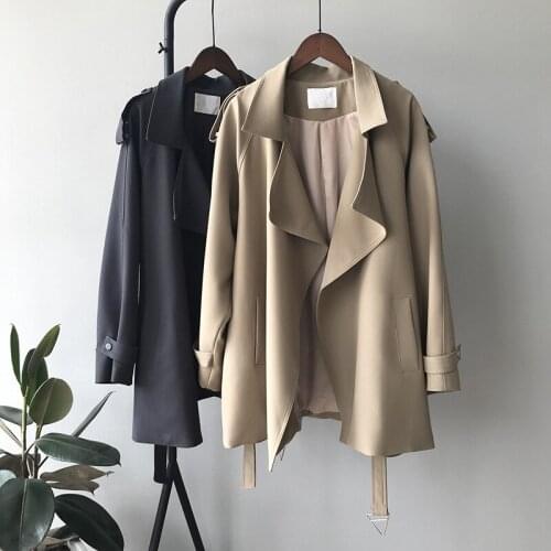 Womens Autumn Coat Womens Windbreaker Solid Trench Womens Long Trench Coat Loose Casual Vintage Womens Coat 2021 New Korean