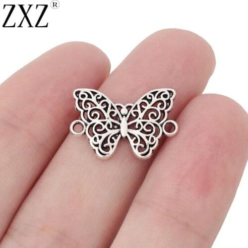 ZXZ 20pcs Tibetan Silver Butterfly Connector Charms for Bracelet Jewelry Making Findings 20x14mm