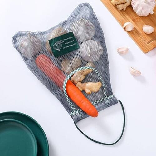 1Pcs Fruit Vegetable Net Ginger Garlic Onion Storage Mesh Bags Kitchen Tools Supplies Long Handle Polyester/PVC Reusable 31*28cm