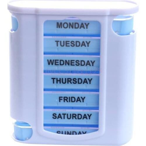 Portable 7 Days Medicine Medical Pill Box 28 Grids Weekly Pill Case Storage Box 1Pcs