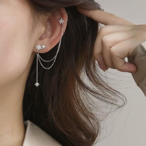 1 pcs 925 Sterling Silver Crystal Tassel Star Stud Earrings For Women Wedding Female Pendientes eh1262