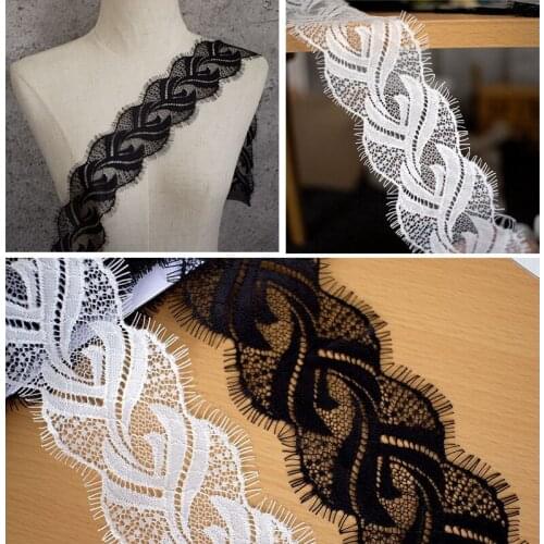 12yards 8.5cm black flower Eyelash lace trim fabric gauze garment dress skirt hem decorative wide lace fabric DIY accessories