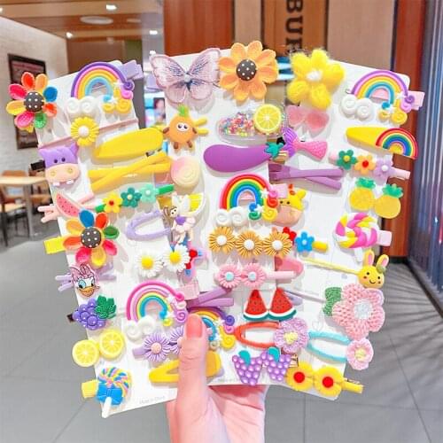 14PCS/Set New Girls Cute Colorful Cartoon Flower Hairpins Kids Sweet Hair Clips Barrettes Headband Fashion Hair Accessories