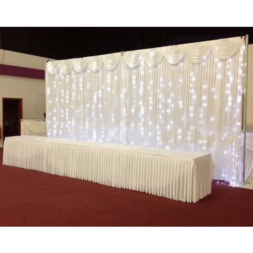 2018 pure white 3m*6m starlit Ice Silk Wedding Backdrop Curtain with swag with Led Light for Wedding Decoration