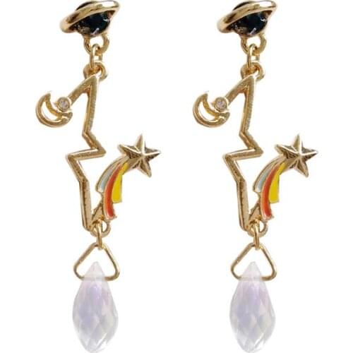 4 pair / lot wholesale fashion jewelry accessories cute korean metal star rainbow earrings