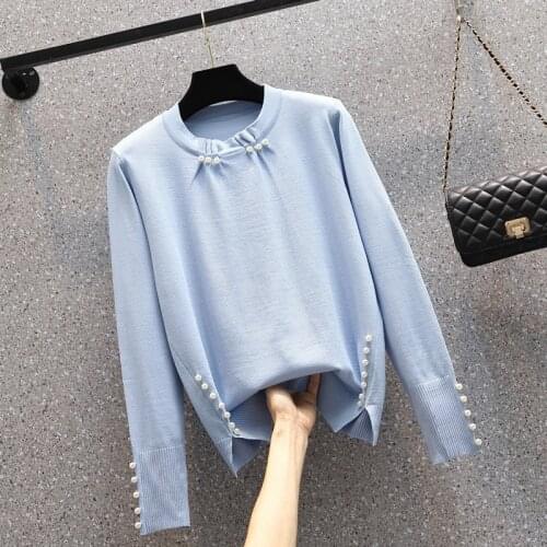 Basic O-neck Beaded Knitted Jumpers for Women Sweater Casual Loose Long Sleeve spring Sweater Female Pullovers Streetwear chic