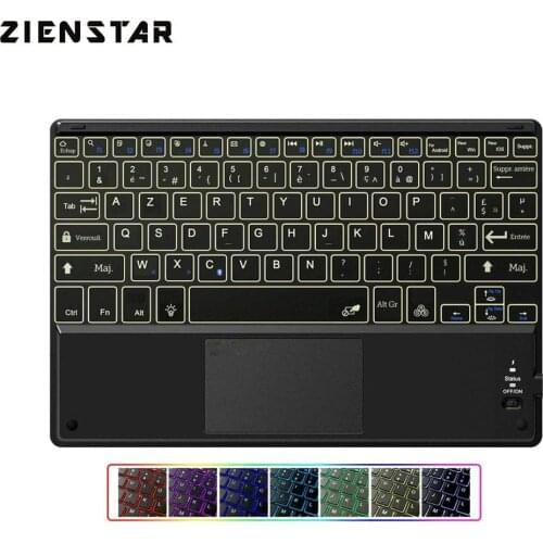 Zienstar AZERTY French Bluetooth 3.0 Rechargeable Keyboard with LED Backlit and Touchpad for Phone,Tablet Android, Windows,IOS