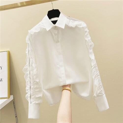 Ruffled Long Sleeve Blouse Women Casual White Shirt Womens 2020 Autumn New Arrival Lapel Office Work Blouses Tops Lady Chic Top
