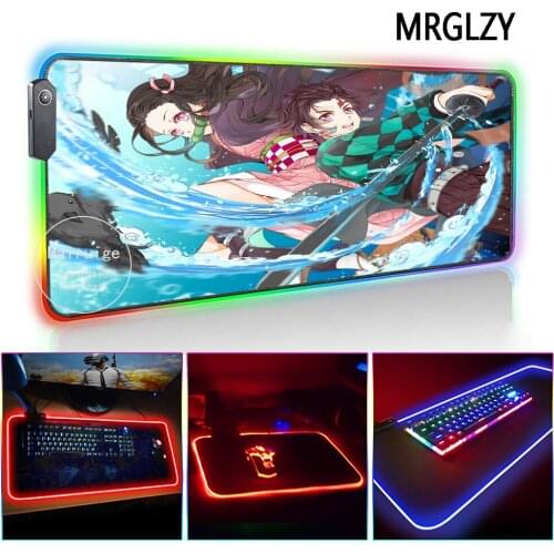 MRGLZY Anime Kimetsu no Yaiba Demon Slayer LED Light RGB Gamer Large Mouse Pad DeskMat Gaming Accessories for Laptop Keyboard