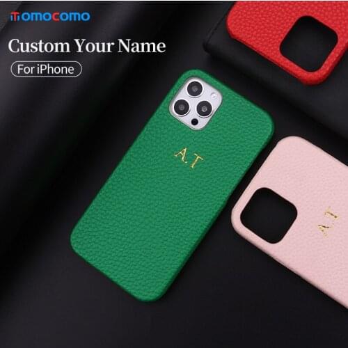 Personalization Custom Initial Name Pebble Grain Leather Phone Cover For iPhone 12 11 Pro X XR XS Max 7 8 Plus DIY Phone Case