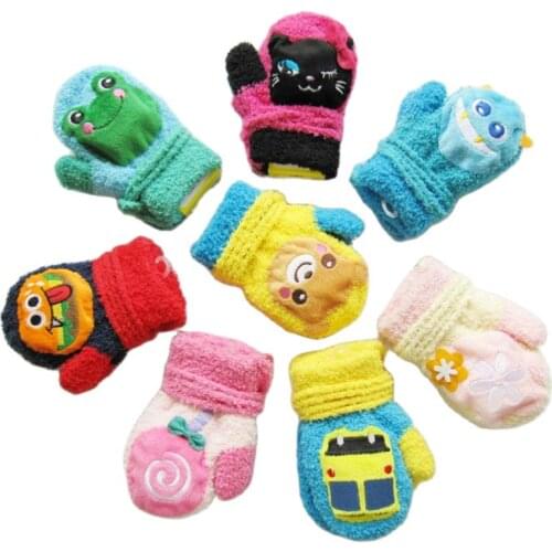 Childrens Coral Fleece Gloves for Boys and Girls Baby Full Finger Can Make A Sound Gloves Cute Cartoon Warm Kids Gloves