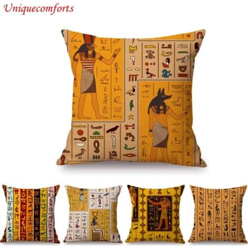 Ancient Egyptian Hieroglyphs Letters Symbol Pattern Sofa Throw Pillow Cover African Art Egypt Pharaoh Queen Linen Cushion Cover