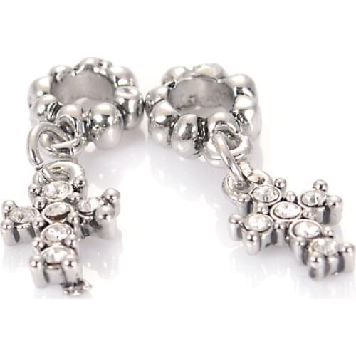 Miasol Antique Design Crystal European Large Hole Charm Beads Crystal Cross Pendulum Fits Diy Charm Bracelet Jewelry Making
