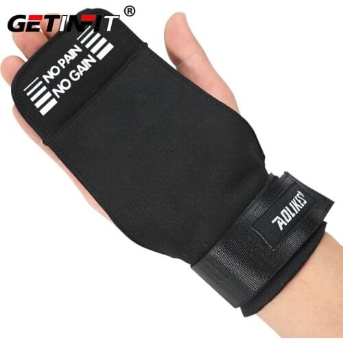 Getinfit 1 Pair Sport Fitness Wrist bands Pull Up Grip Belt Non-slip Palm Protector Gym Wristbands for Barbell dumbbell Training