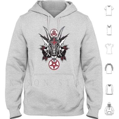 Goats And Roses-Art By Kev G Hoodies Long Sleeve Oddities Devil Satan Horror Goth Punk Horns Bat Monster Creep