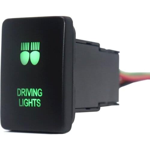 12V Driving Lights Pushbutton Switch ON-Off Green LED Lights with Connector Wire For Toyota Rav4 Prado 150/200 Series Camry Priu