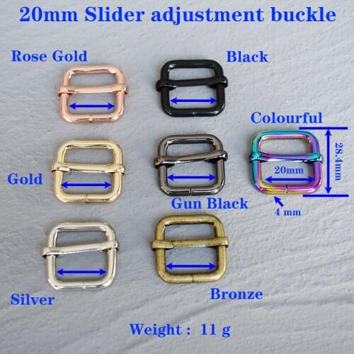 1 Pcs 20mm Metal Slider Adjustment Buckle Slides Heavy Duty Thickness Shoulder Leather Bag Strap Belt Adjust Tri-Glide DIY 20-LX