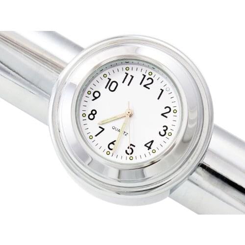 22-24mm Motorcycle Handlebar Noctilucent Aluminum Alloy Chrome White Dial Clock for Yamaha Kawasaki Honda Suzuki Harley Davidson