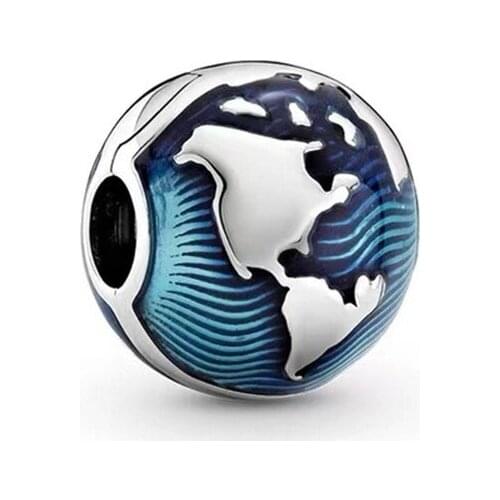 Original 100% 925 Sterling Silver Blue Enamel Earth Round Beads Bracelet Clasp Fit Pandora Bracelet High Quality Charm Jewelry
