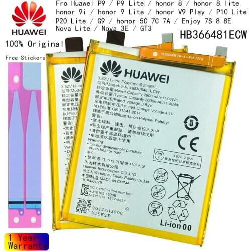 Hua Wei original Real 3000mAh HB366481ECW For Huawei p9/p9 lite/honor 8/p10 lite/y6 II/p8 lite /p20 lite/p9lite battery+Tool