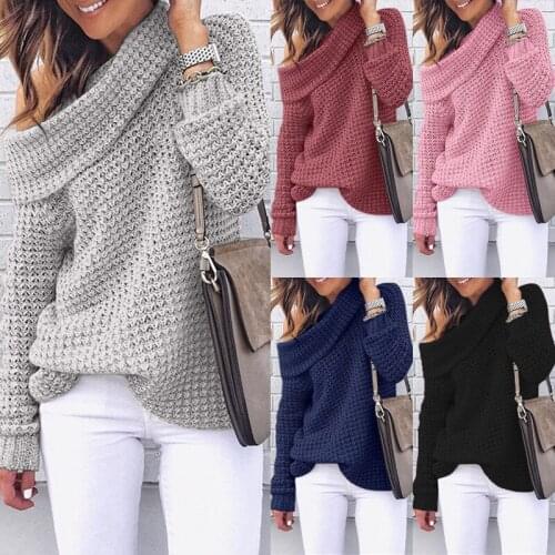 Autumn Off Shoulder Sweater Women Pullover Sweater Warm Winter Knitted Sweater Ladies Long Sleeve Women Loose Sweater Female