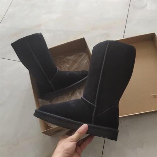 Genuine leather Fur Snow boots women Top High quality Australia Black Boots Winter Boots for women Warm Botas Mujer large size