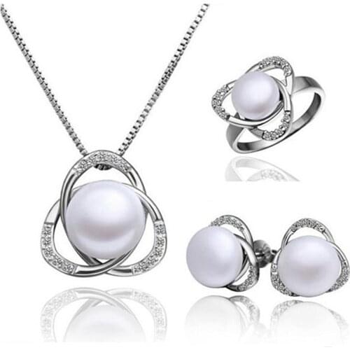 Earrings Ring Pendent Necklace Set For Women Pearl Bead Ball Rose Gold Choker Hoop Accessories Wedding Party Jewelry Sets