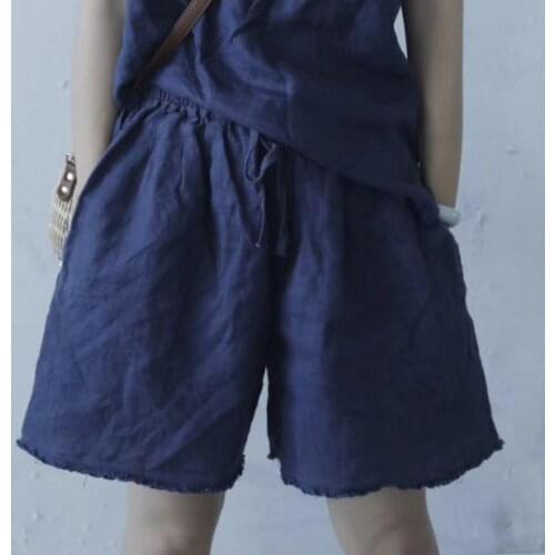 Women Summer Plus Size Elasitc Waist Shorts Solid Color Linen Shorts Ladies Female Ripped cuffs Vintage Shorts 2018