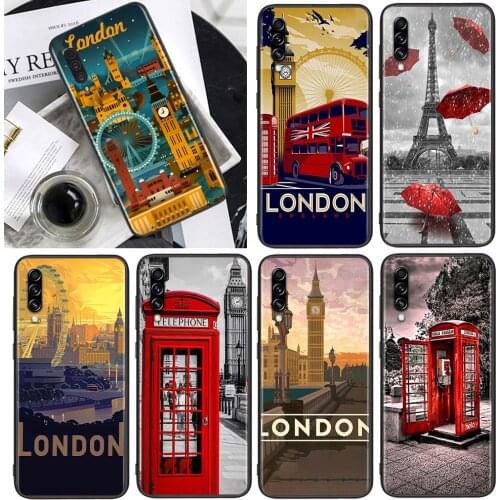 London Bus England Telephone for Samsung Galaxy A90 A80 A70 A60 A50 A40 M30 A20E A2Core A10S A10E Soft Black Phone Case