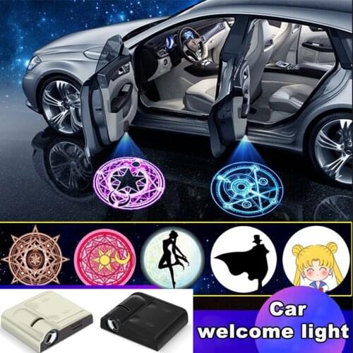 2 Pcs Universal Car Welcome Light Wireless Door Ambient with LED Laser Projector Light Without Battery