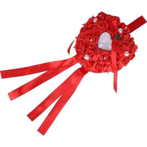 High-Grade Environmentally Friendly Foams Romantic Rose Wedding Favors Heart Pearl Gift Ring Box Pillow Cushion White Red