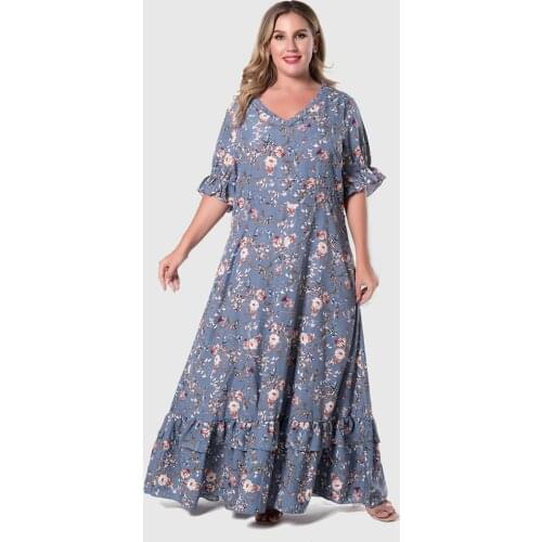 Xl-4xl Summer WomenS Dress 2021 Floral Print Dress Long Vintage Maxi Party Beach Women Dresses Light Prom Large Plus Size Curv