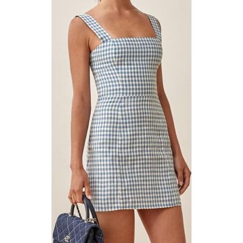 2021 summer Women new Slim Plaid Mini Sling Dress casual Back Elastic Strap Vestidos sexy backless A-Line grid Tank Top Dresses