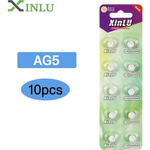 10pcs AG5 AG 5 G5 393A LR48 LR754 15 193 LR48 D309 399 1.55V 60mAh Button Cell Coin Batteries battery , XINLU Battery