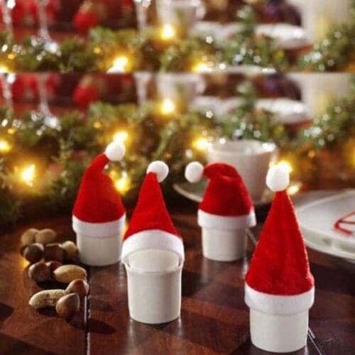 10pcs Christmas Santa Hat Cup Hat 11x7cm Mini Santa Cover Christmas Gift Christmas Wine Bottle Cover Decoration