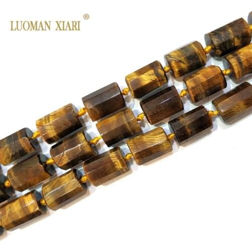 100% Natural Tiger Eye Cylindrical Shaped Facted Stone Beads For Jewelry Making DIY Bracelet, Necklace Size 11*16 mm Strand 15"
