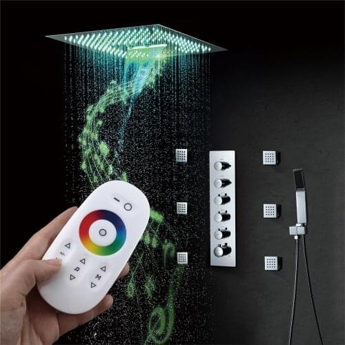 16 Inches Music Shower Head 304 Stainless Steel Rain Shower Panel LED ShowerHeads Concealed Brass Mixer Speaker Bluetooth Shower