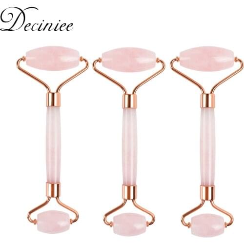 3pcs Natural Rose Quartz Facial Jade Stone Roller Set for Rejuvenate Face Neck Remove Wrinkles 3 Types Jade Roller Face Massage