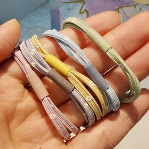 5PCS/Set Girls Solid Color Hair Tie Rubber Daisy Flower Hair Rope Girl Hair Band Headband Hair Brading Tools Accessories