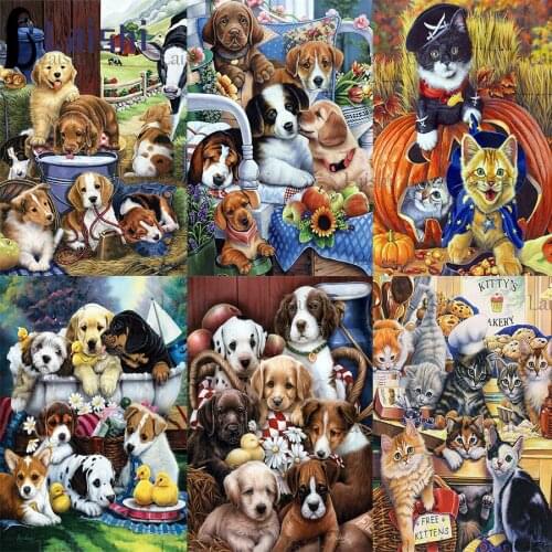 5D square round stones Farm landscape dog family party, handmade gifts for children diamond painting mosaic stitch cross decor