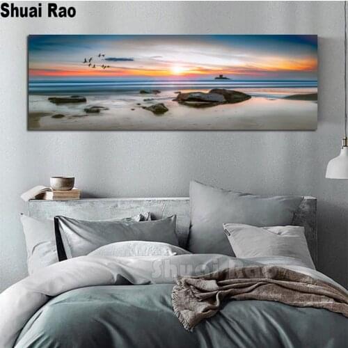 5D DIY Diamond Painting sunset Sea view Full Square Round Drill Embroidery ocean landscape Mosaic Needlework large Home Decor