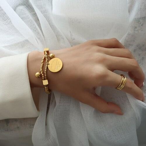 Good Fortune Symbol Steel Ball Love Round Charm Elastic Wire Wrapped Wrist Bracelets Rose Gold Jewelry Wholesale Price