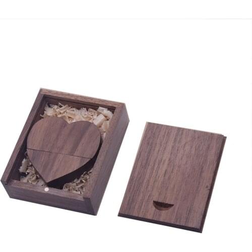 Wooden USB+box 2.0 free custom logo Usb FlashDrive 8GB 16GB 32GB 64GB Pendrive Photography Wood Heart Pen Drive Wedding Gift