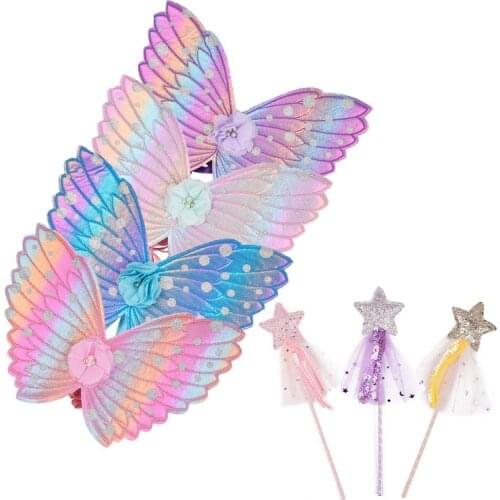 Kids Halloween Wings Wands Butterfly Rainbow Wings Props For Girls Princess Children Party Cosplay Costume Accessories