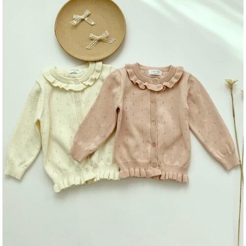 Kids Baby Girls Cardigan Sweaters Knitted Cotton Yarn Hollow Tops Spring Autumn Outwears Children Knitwear Coat