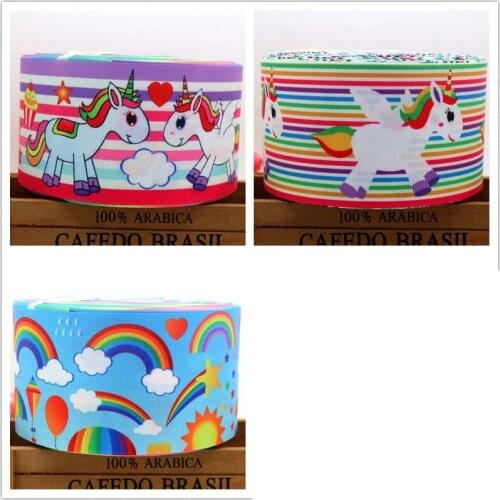 DHK 3'' 5yards rainbow unicorn printed grosgrain Ribbon headwear hair bow diy party decoration OEM 75mm C1463