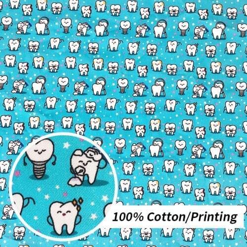 DIY Handmade Needlework Sewing Quilting Material Twill cloth Cartoon Tooth Printing cotton fabric for Craft Pillow Cases Cushion