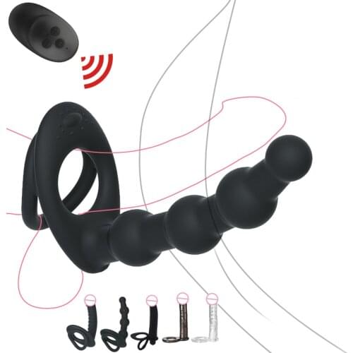 Double Penetration Vibrator Anal Plug Strap On Dildo Anal Beads Butt Plugs Vibrating Sex Toys For Men Prostate Massager