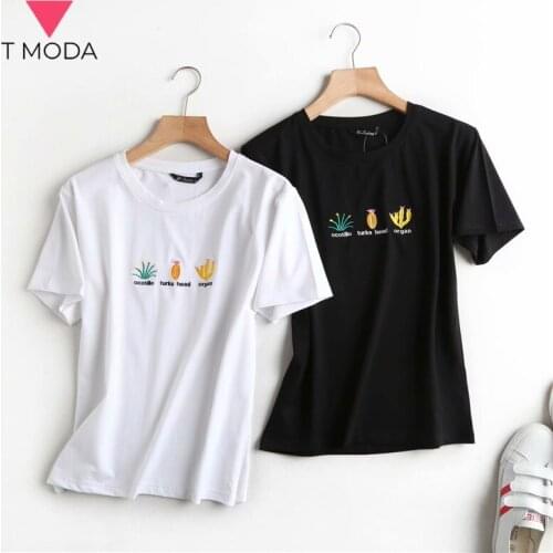 T MODA Short Sleeve T-Shirts Women Letter Printing Tops 2021 New Summer Design Feeling Niche Pure Cotton White Chic Female T