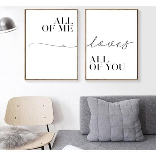 Black And White Letter All Of You Or Me Canvas Paintings On The Wall For Living Room Decoration Pictures Gift Posters No Framed